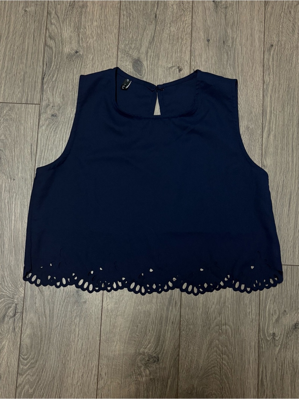 Navy blue lace trim tank top
